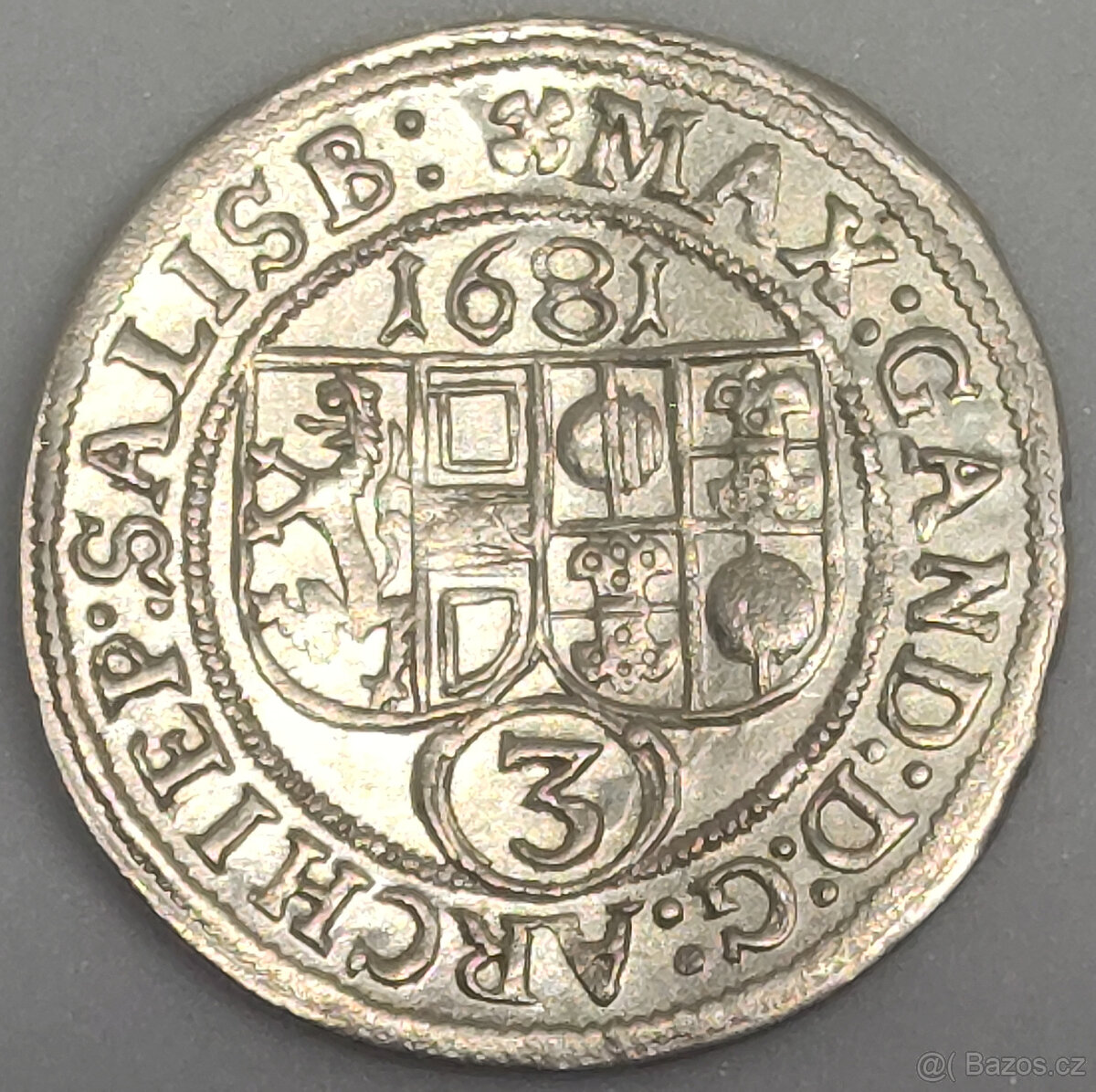 TOP Stříbrná Mince 3 Krejcar 1681, stav 0/0 LUXUSNÍ STAV - 4