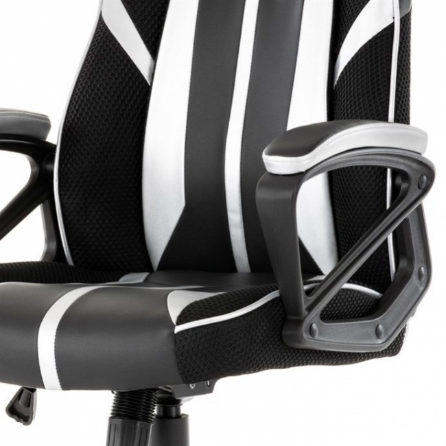 Herní křeslo Y341 s houpacím mechanismem a stříbrnou ekokůží - 4