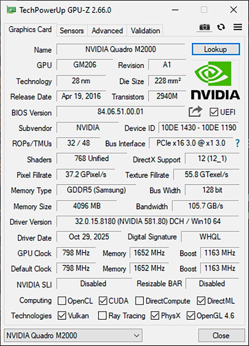 NVIDIA Graphics Quadro M2000 - 4GB GDDR5, PCI-E - 4