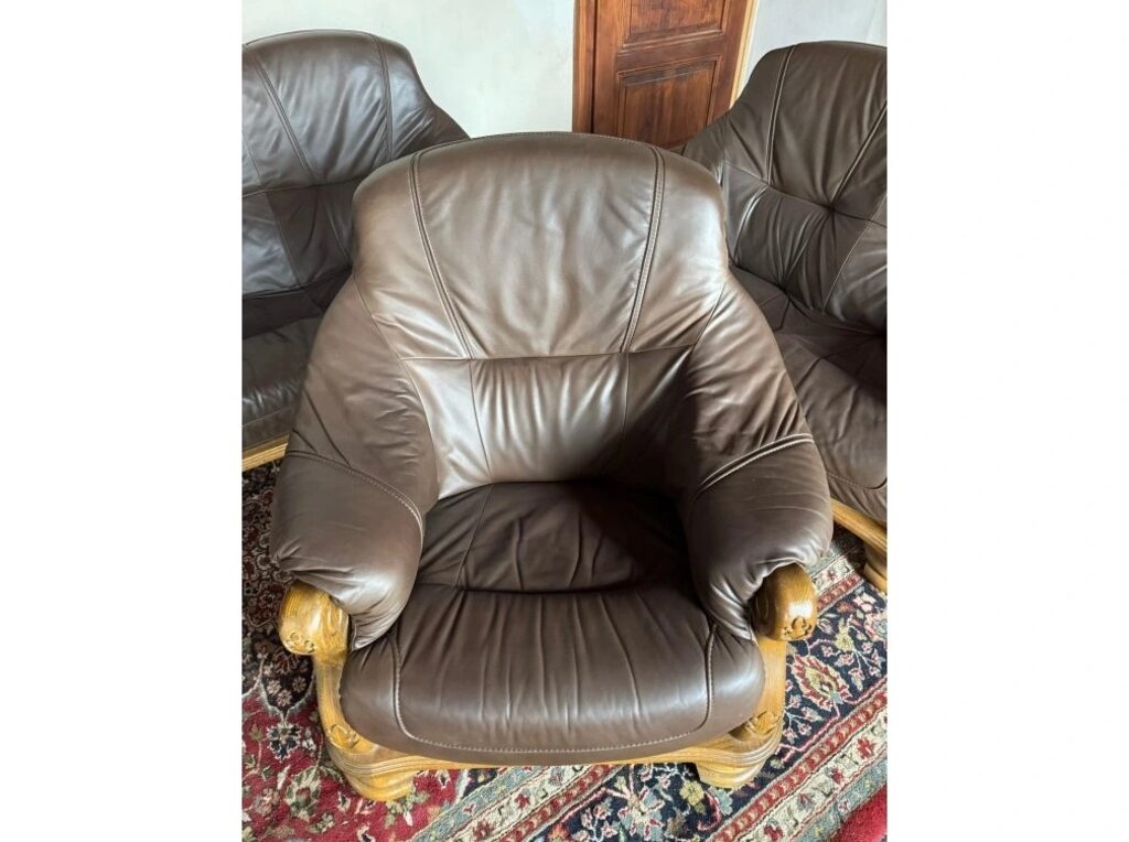 Dubová rustikální kožená sedačka, 3788 - 4