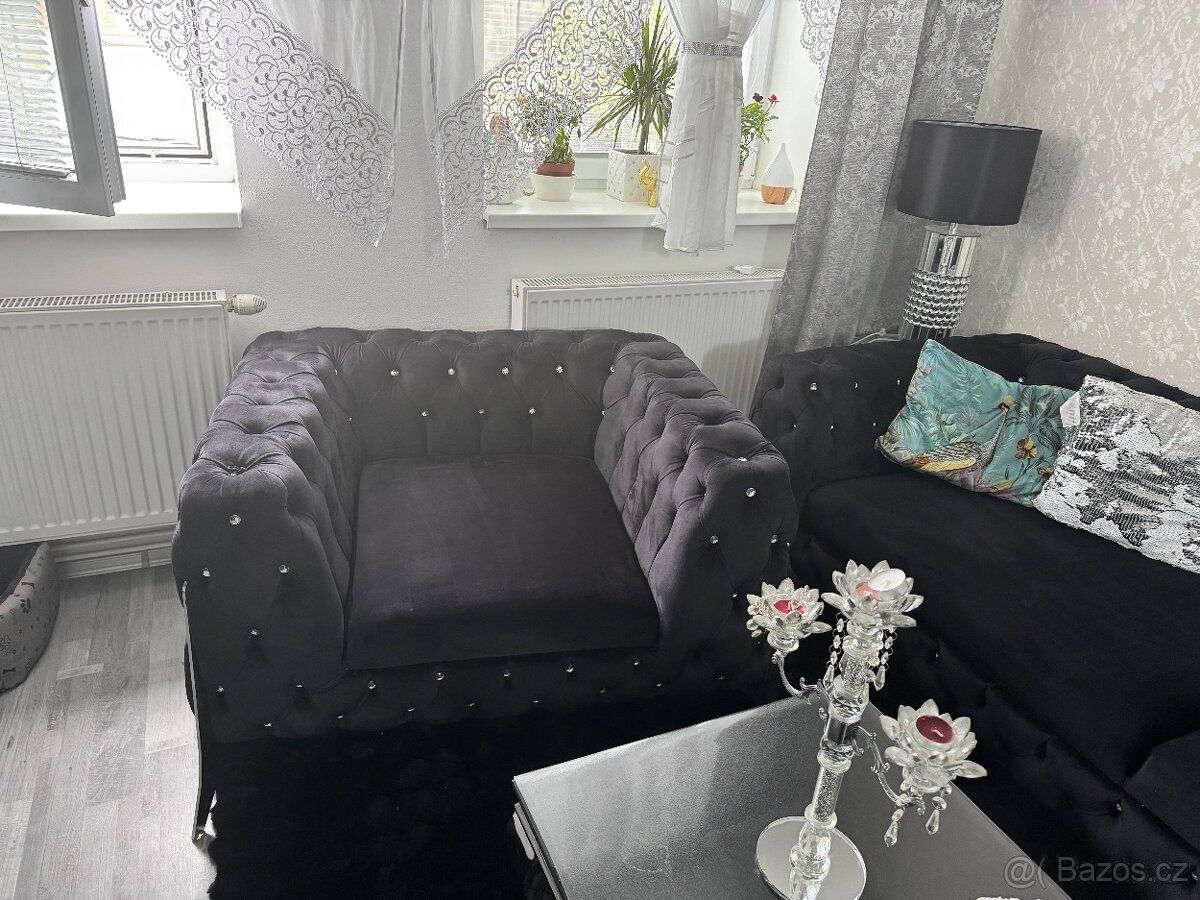 Prodám luxusní sedaci soupravu styl Chesterfield s kameny - 4