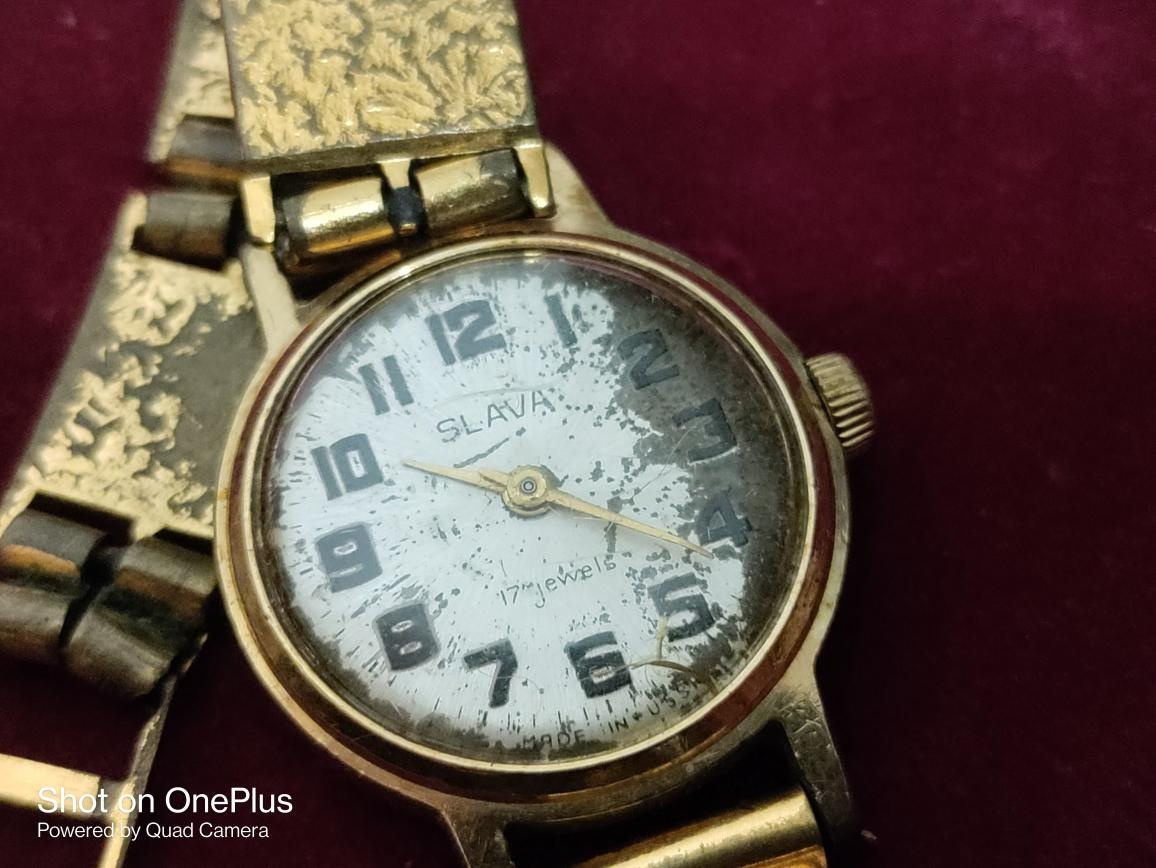 Starožitné dámské pozlacené hodinky Slava 17 Jewels - 4