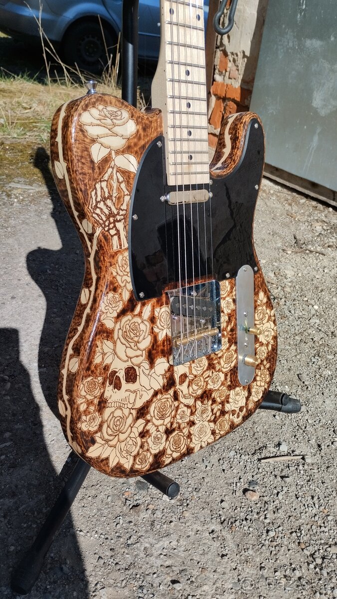Elektrická kytara Telecaster pyrografie - 4