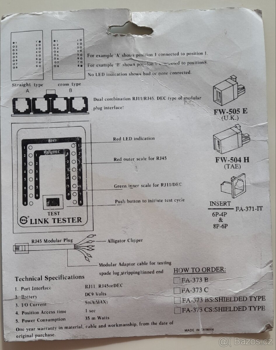 (21) LINK TESTER RJ 45 + RJ 11 - NA TESTOVÁNÍ UTP + STP - 4