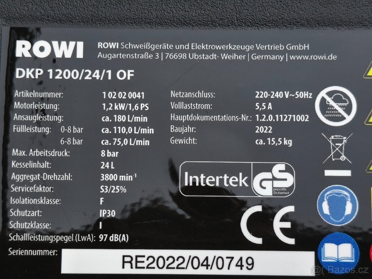 Prodám Bezolejový kompresor ROWI DKP 1200/24/1 OF SET. - 4