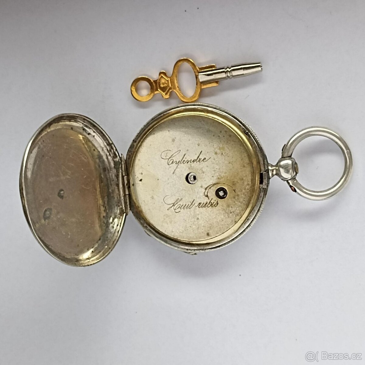 Starožitné stříbrné kapesní hodinky na klíček-klíčovky. - 4