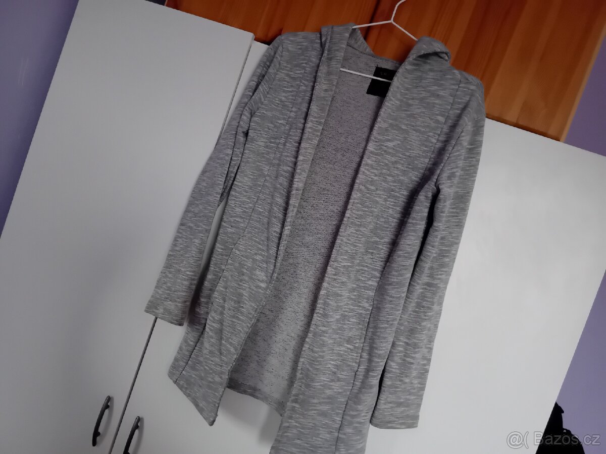 Šedý dlouhý cardigan s kapucí, velikost XS - 4