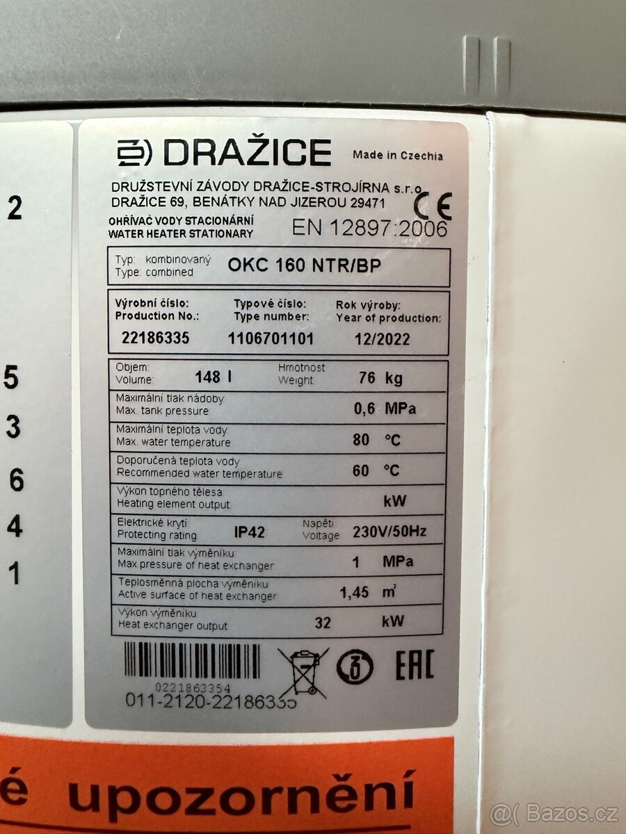 Bojler Dražice OKC 160 NTR/BP včetně topné patrony - 4