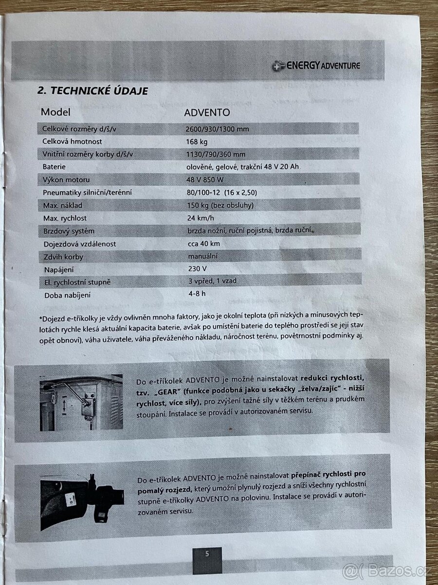 Nákladní elektrická tříkolka ADVENTO