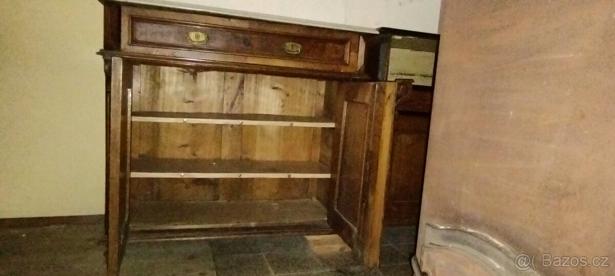 Starožitný příborník, skříňka, s mramorovou deskou - 4
