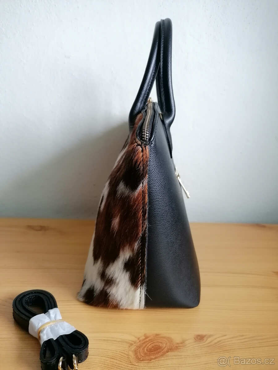 Nová kožená kabelka s barevnou srstí - 4