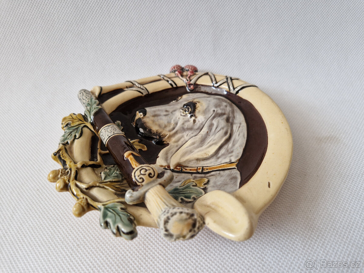 Starožitný myslivecký keramický popelník Wilhelm Schiller - 4