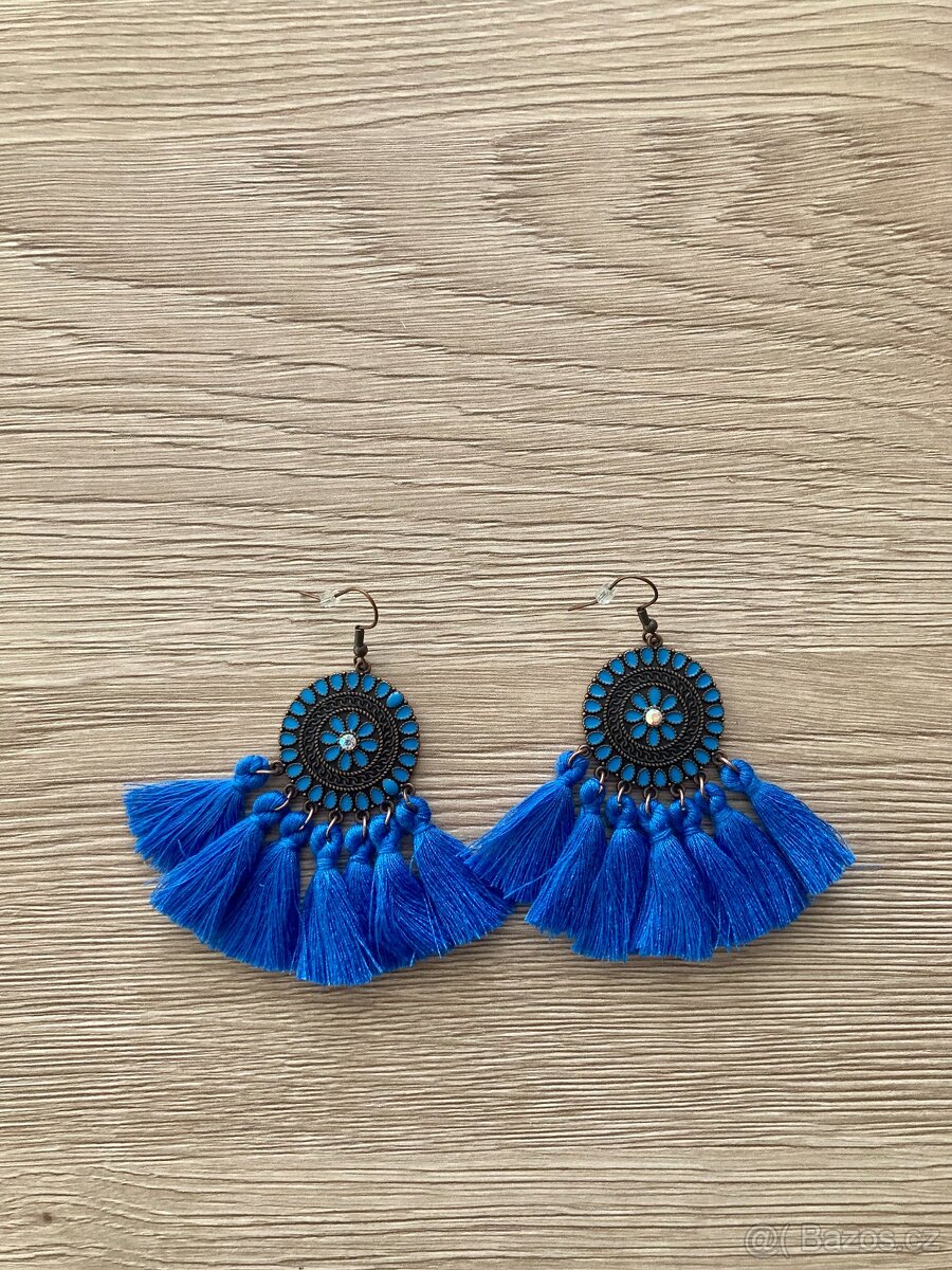 Krásné modré náušnice s třásněmi - 4