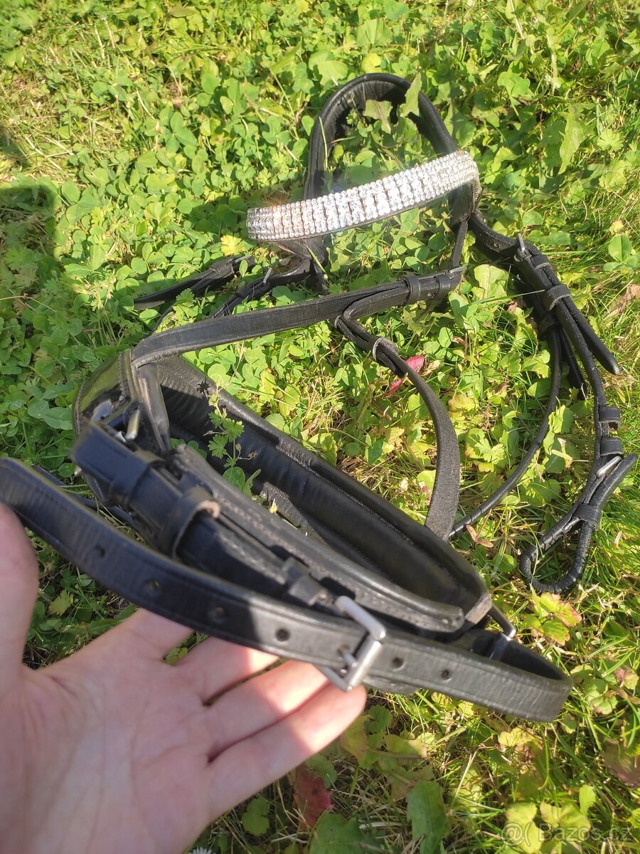 Černá lakovaná uzdečka s 5ti řadou kamínkovou čelenkou - 4