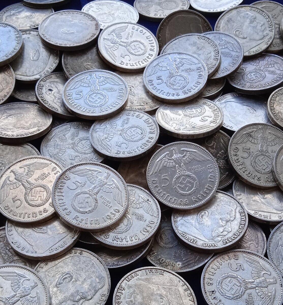 Německé stříbrné 5 Reichsmark Třetí Říše Velká Svastika - 4