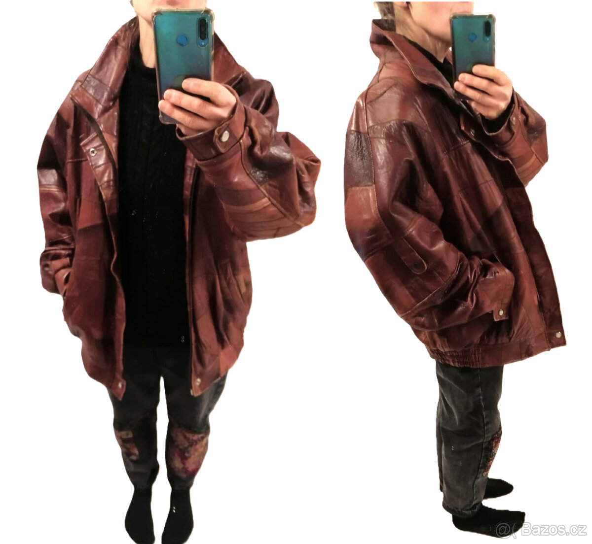 Vintage hnědá pánská kožená bunda - 4