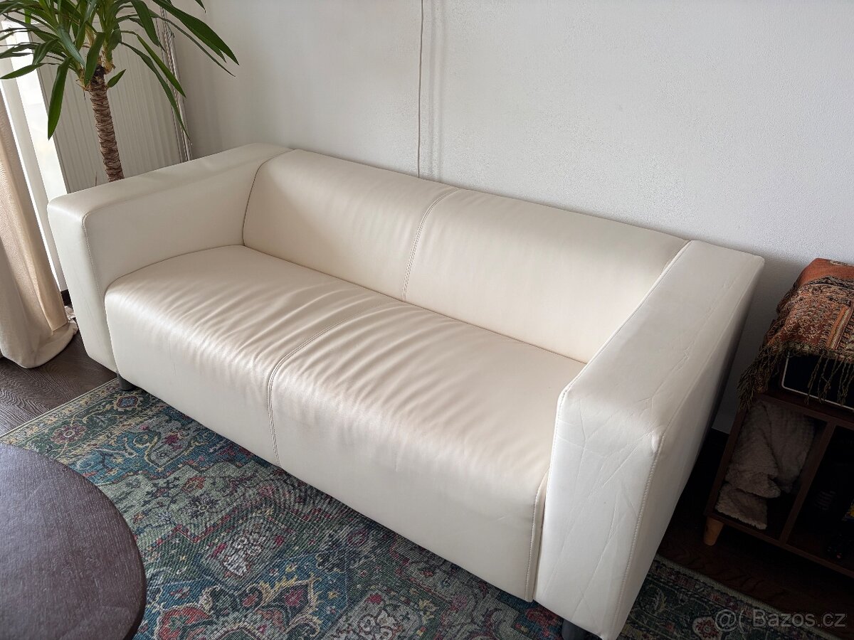 Kožená bílá sedačka/gauč - 4