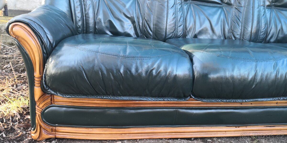 Kožená trojsedačka tmavě zelená - 4