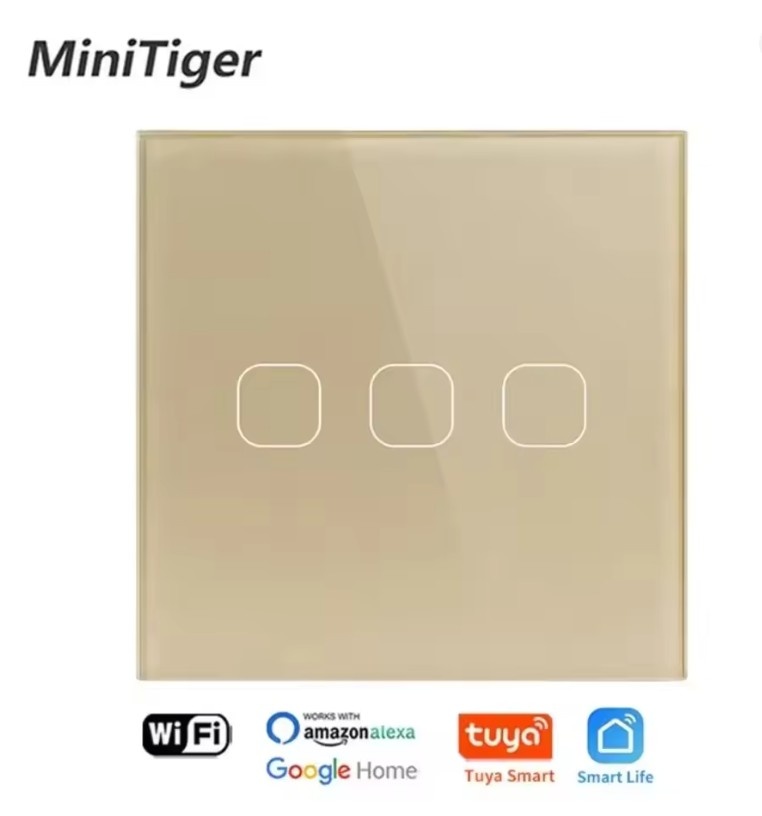 Tuya smart WiFi trojitý vypínač, bez N vodiče, zlatý dekor - 4