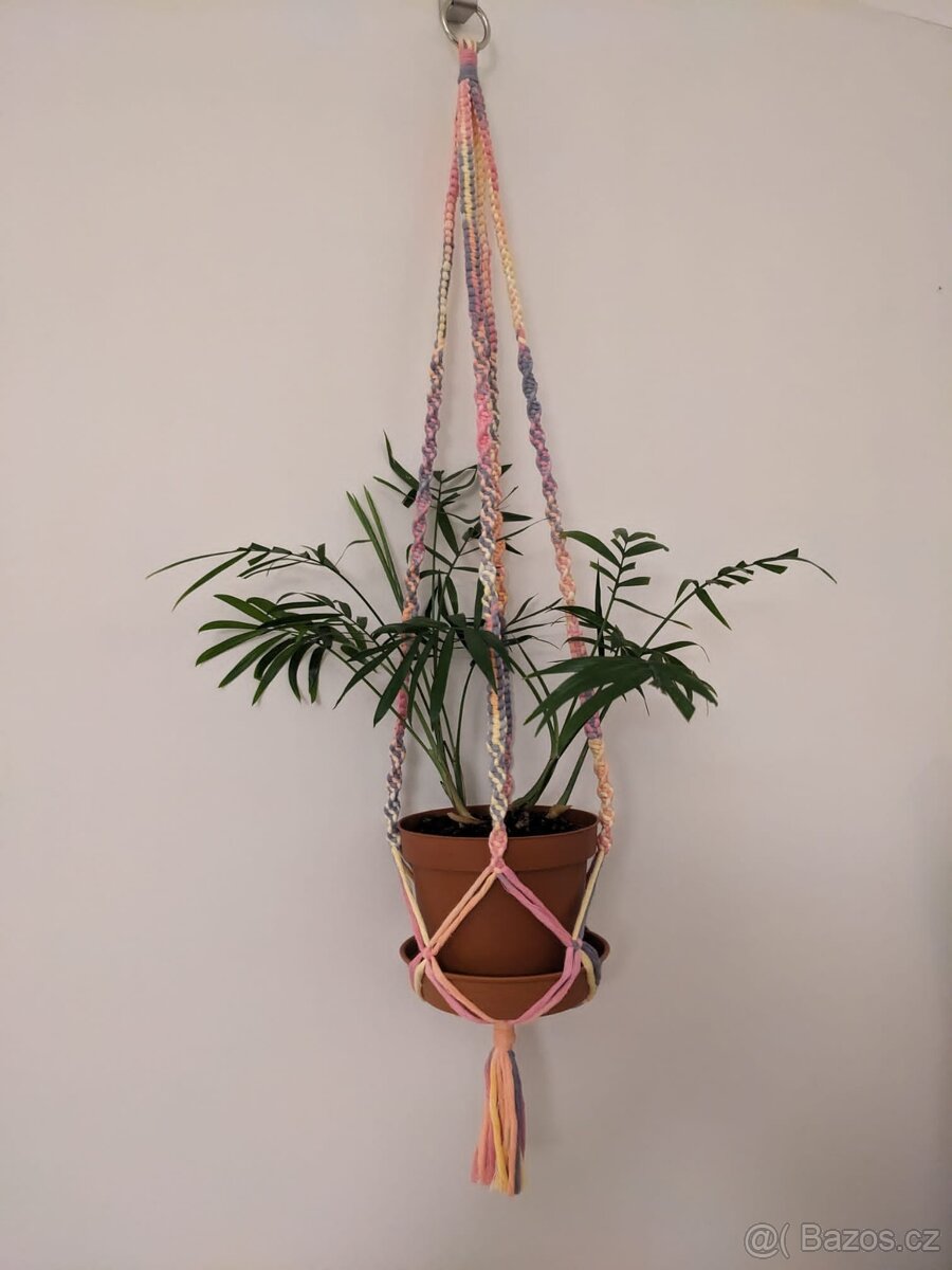 závěs na květináč macramé kroucený zelený/různé barvy - 4