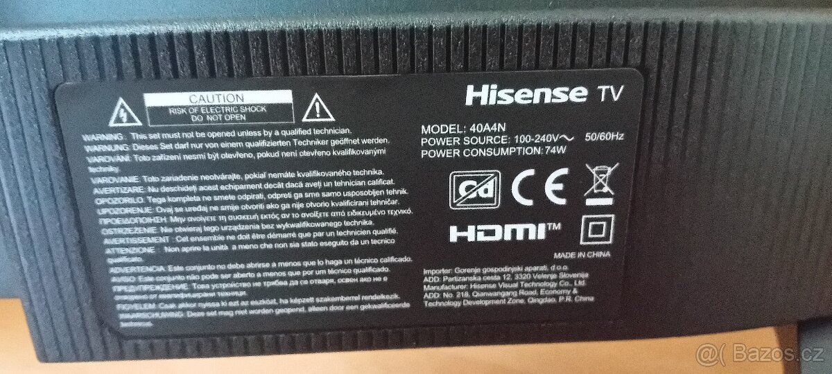 Prodám zánovní televizi v záruce Heisense 40" Smart LED - 4