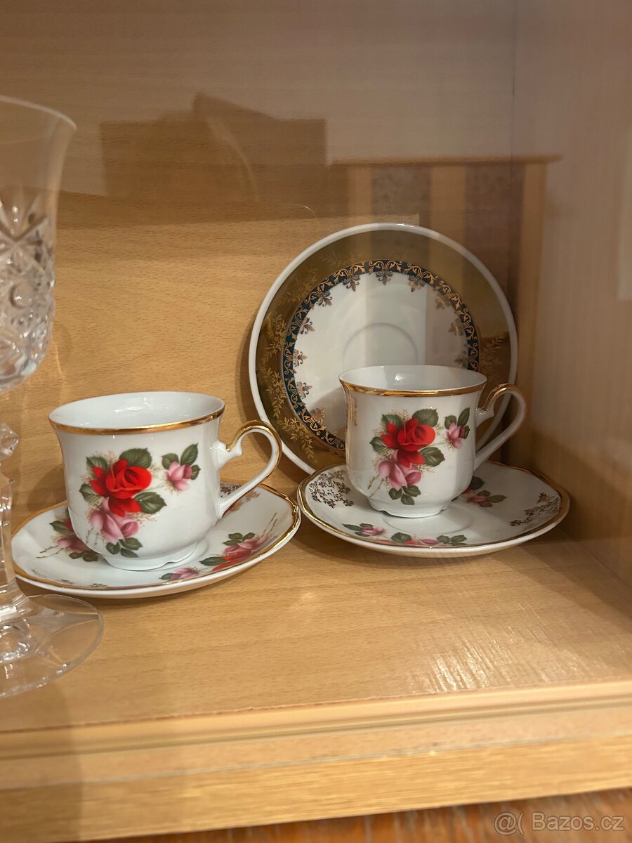 Porcelán sošky sklenice broušené sklo - 4