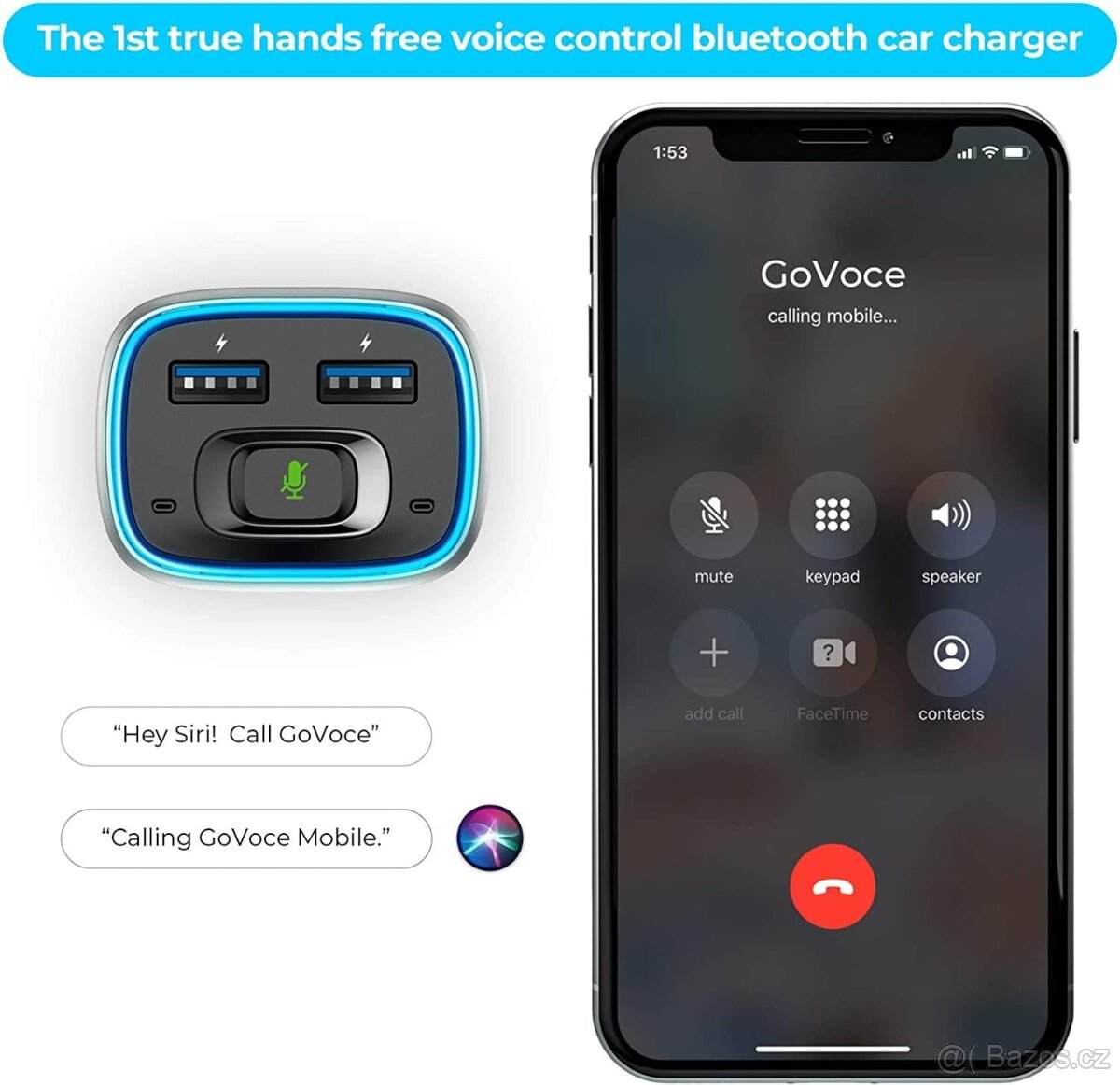 Bluetooth FM Transmitter s hlasovým ovládáním Siri/Google - 4