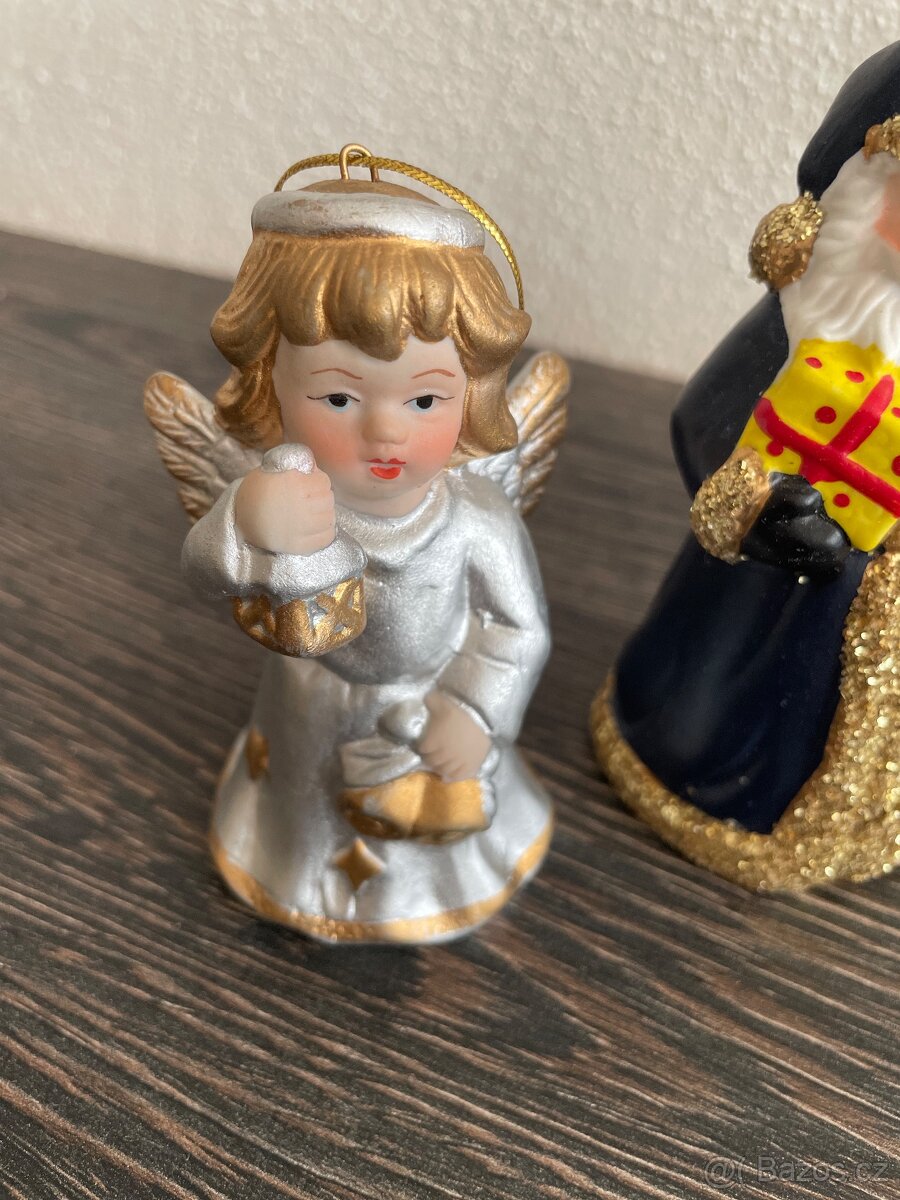 Porcelánový zvoneček, andělíček, santa, Mikuláš - 4