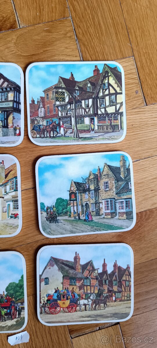 6 retro podtácků / prostírání s anglickými historickými moti - 4