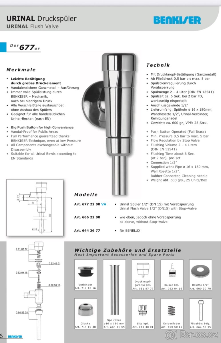 Splachovač tlakový pro pisoár 1/2” - 4