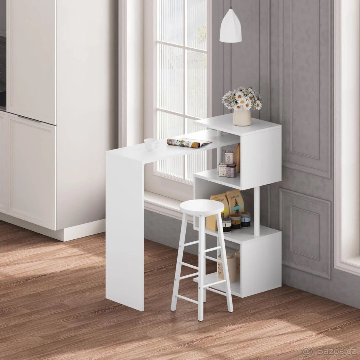 WOLTU otočný barový stůl se 3 policemi, bistro stůl - 4