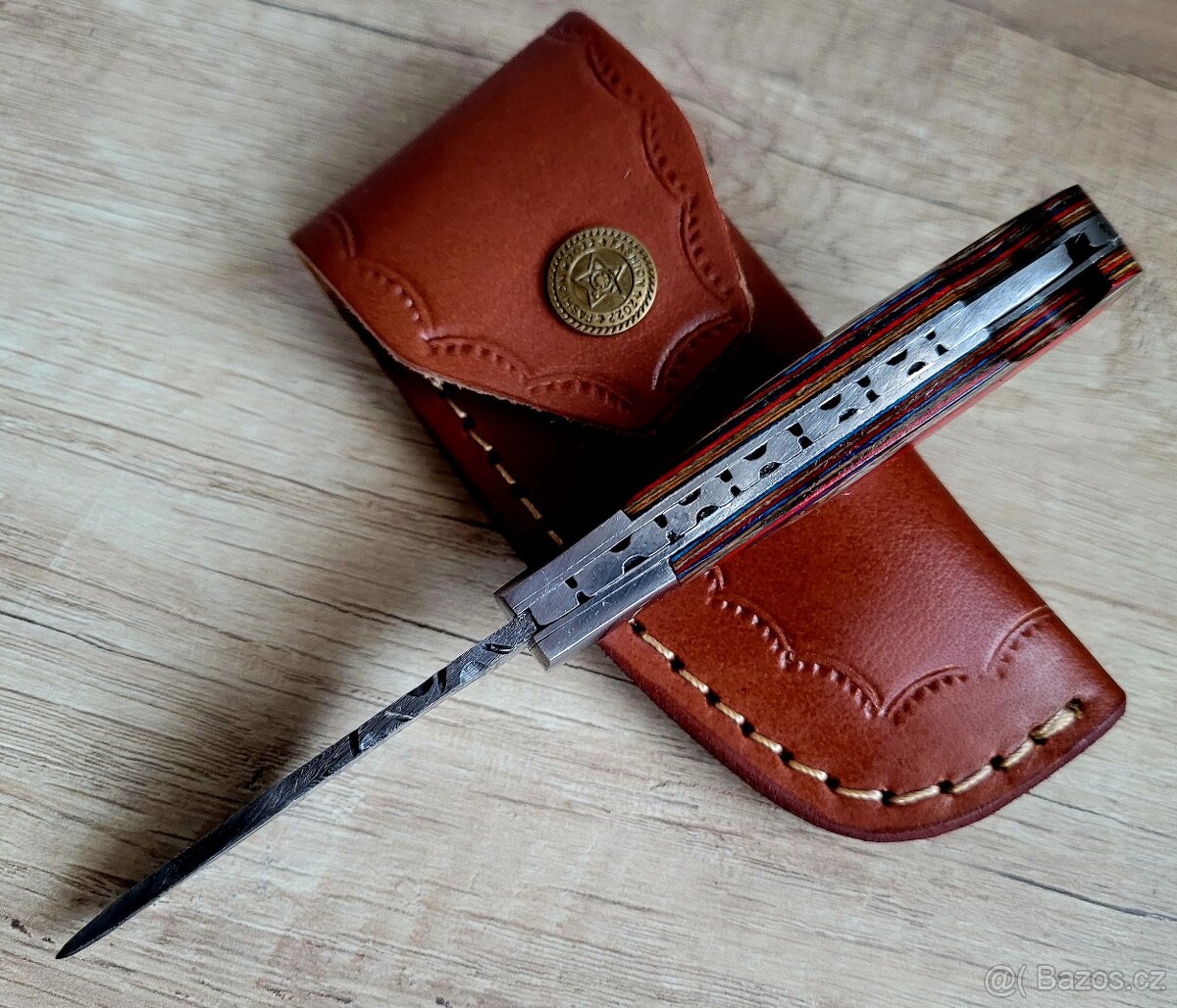 barevný kapesní Damaškový nůž CLASSIC 16,5cm ručně vyrobeno - 4
