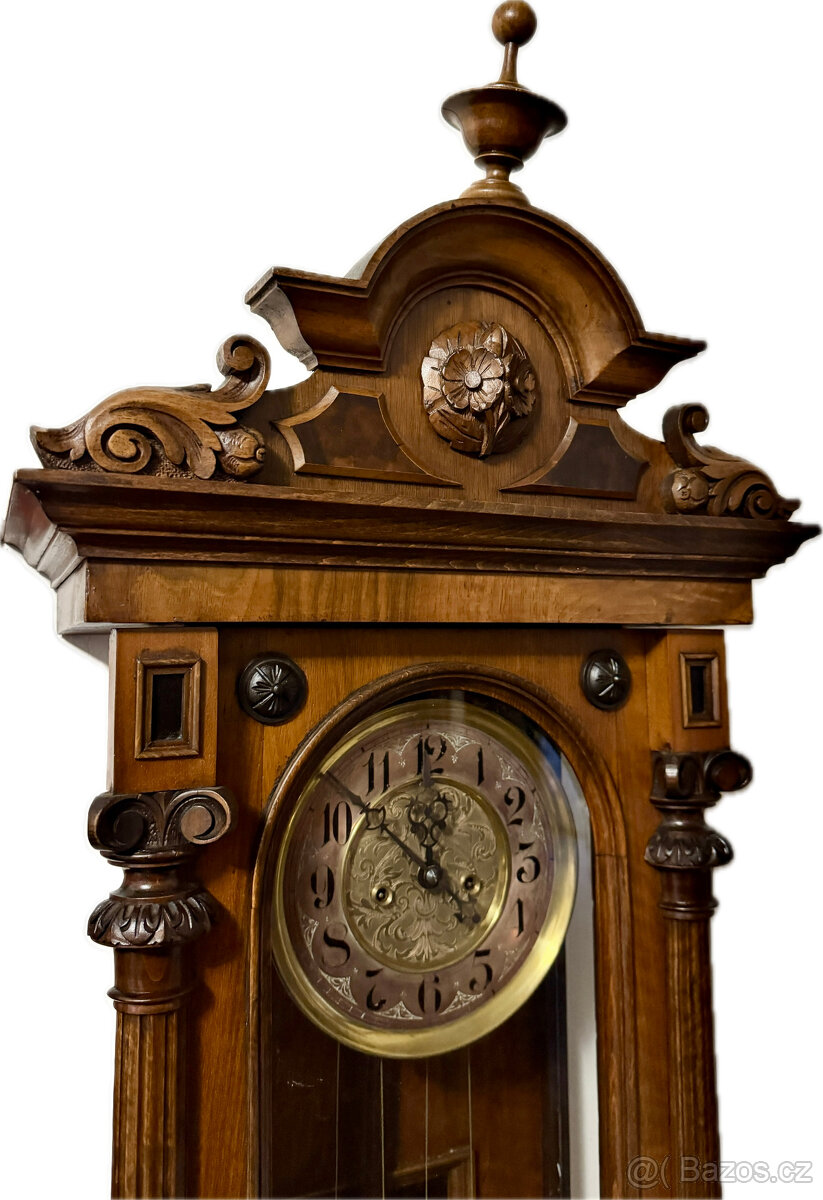 Nástěnné pseudorenesanční pendlové dvou-závažové bicí hodiny - 4