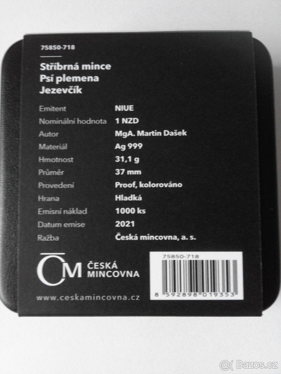 Stříbrná mince ze série Psí plemena - Jezevčík - 4