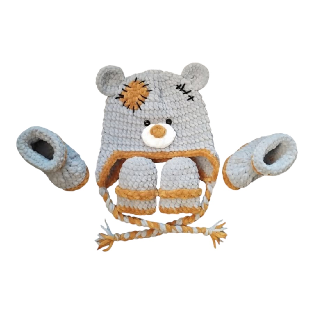 Medvídková čepice, botičky + rukavice - 4