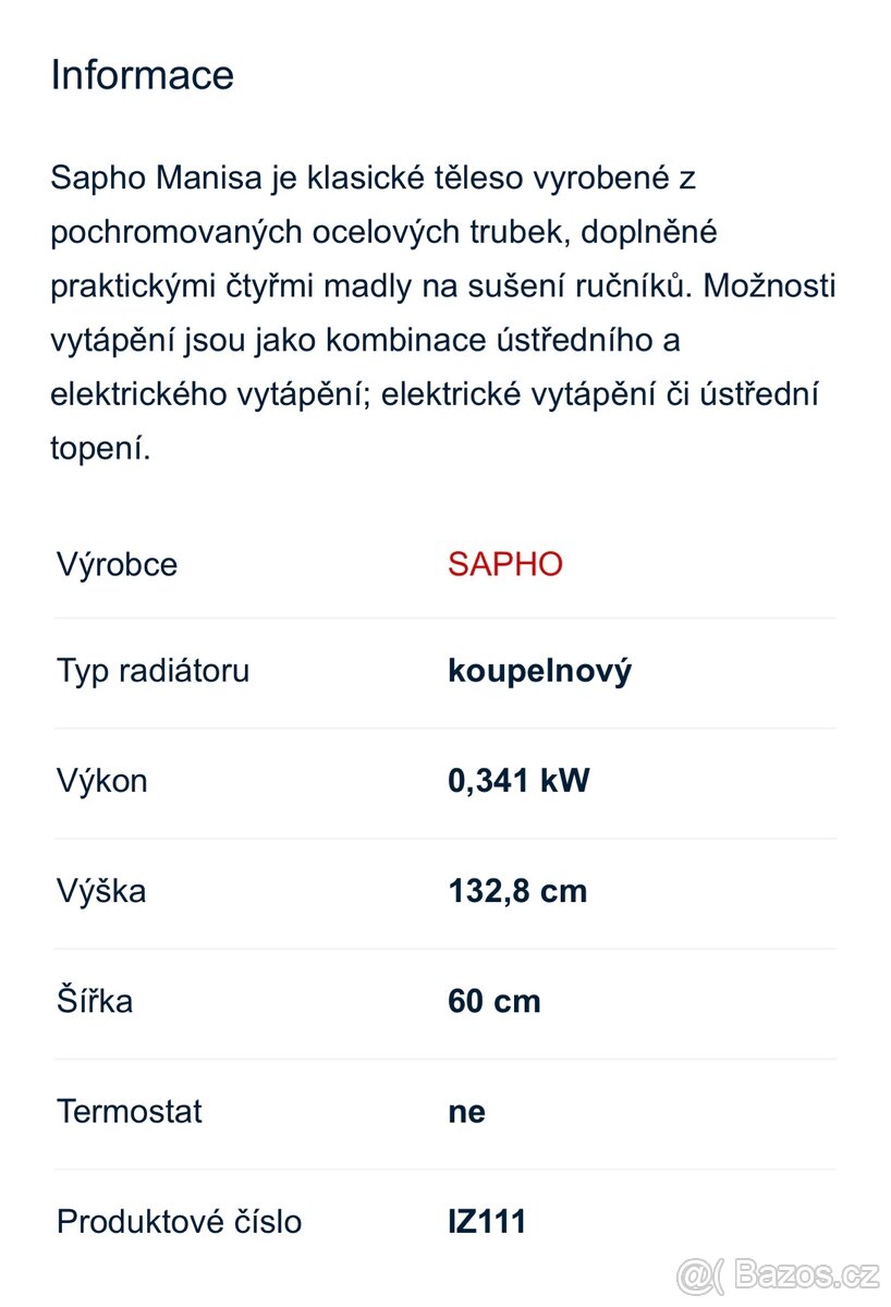 Radiátor Sapho Manisa - 4