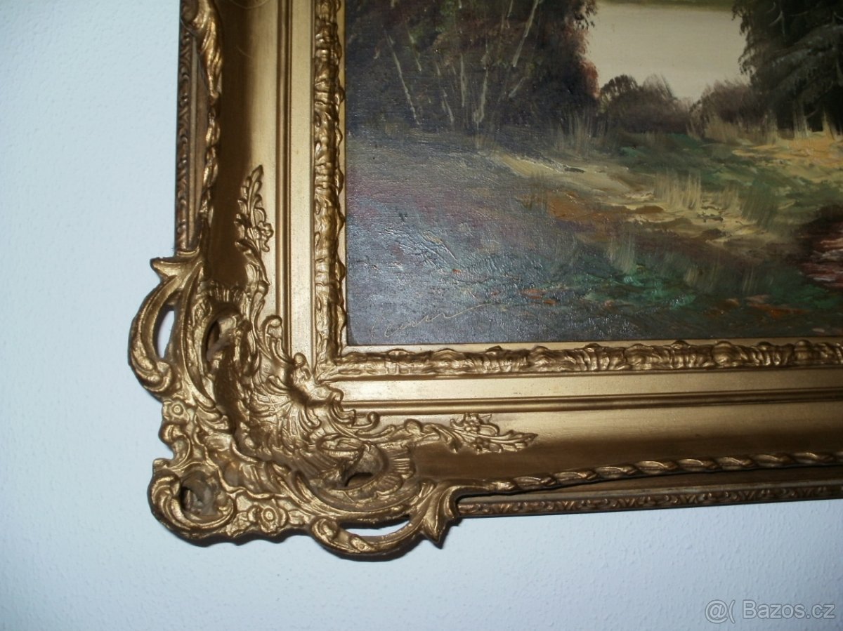 Ručně malovaný starý obraz v rámu. - 4