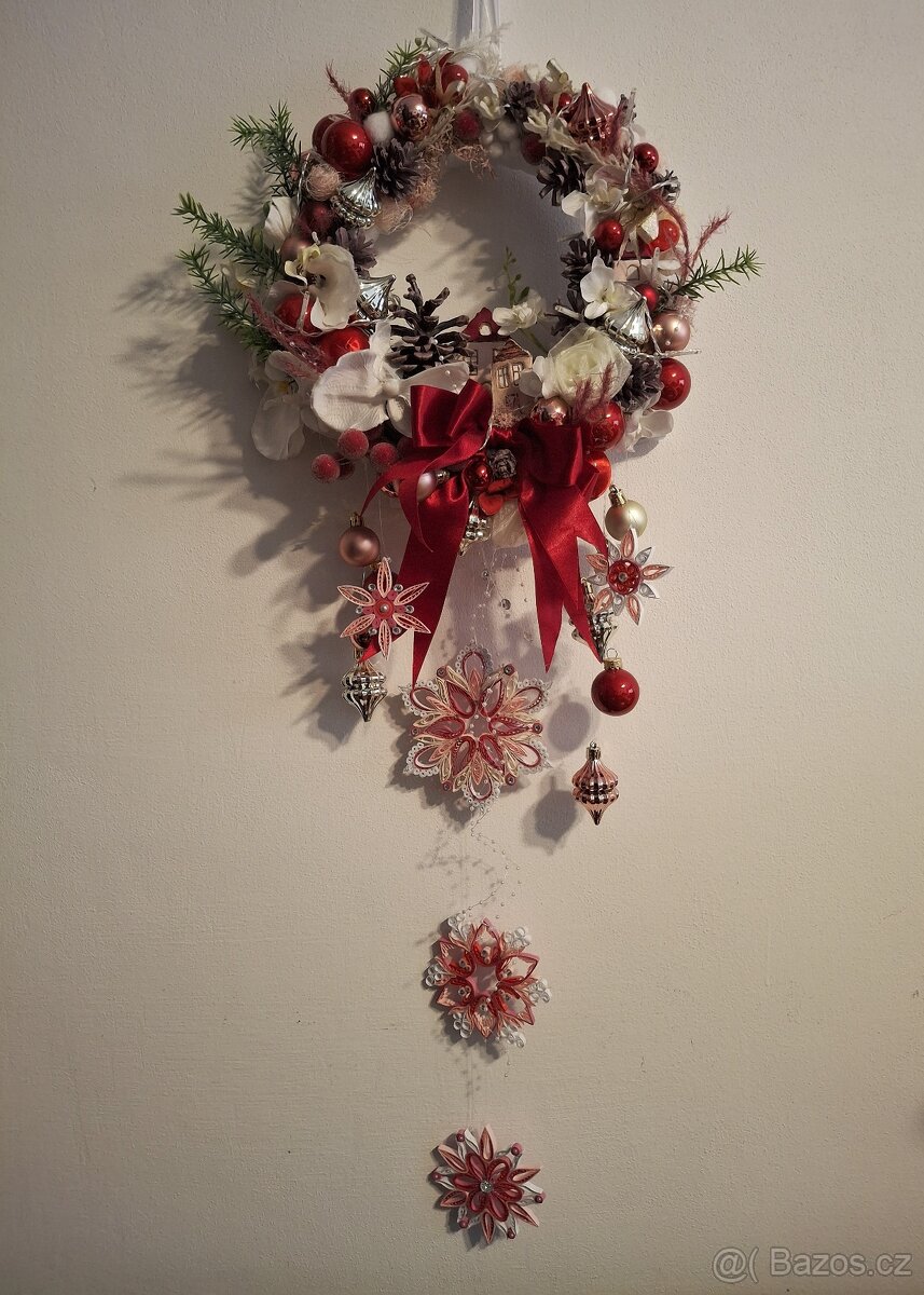 Věnec Vánoční červeno-růžový - 4