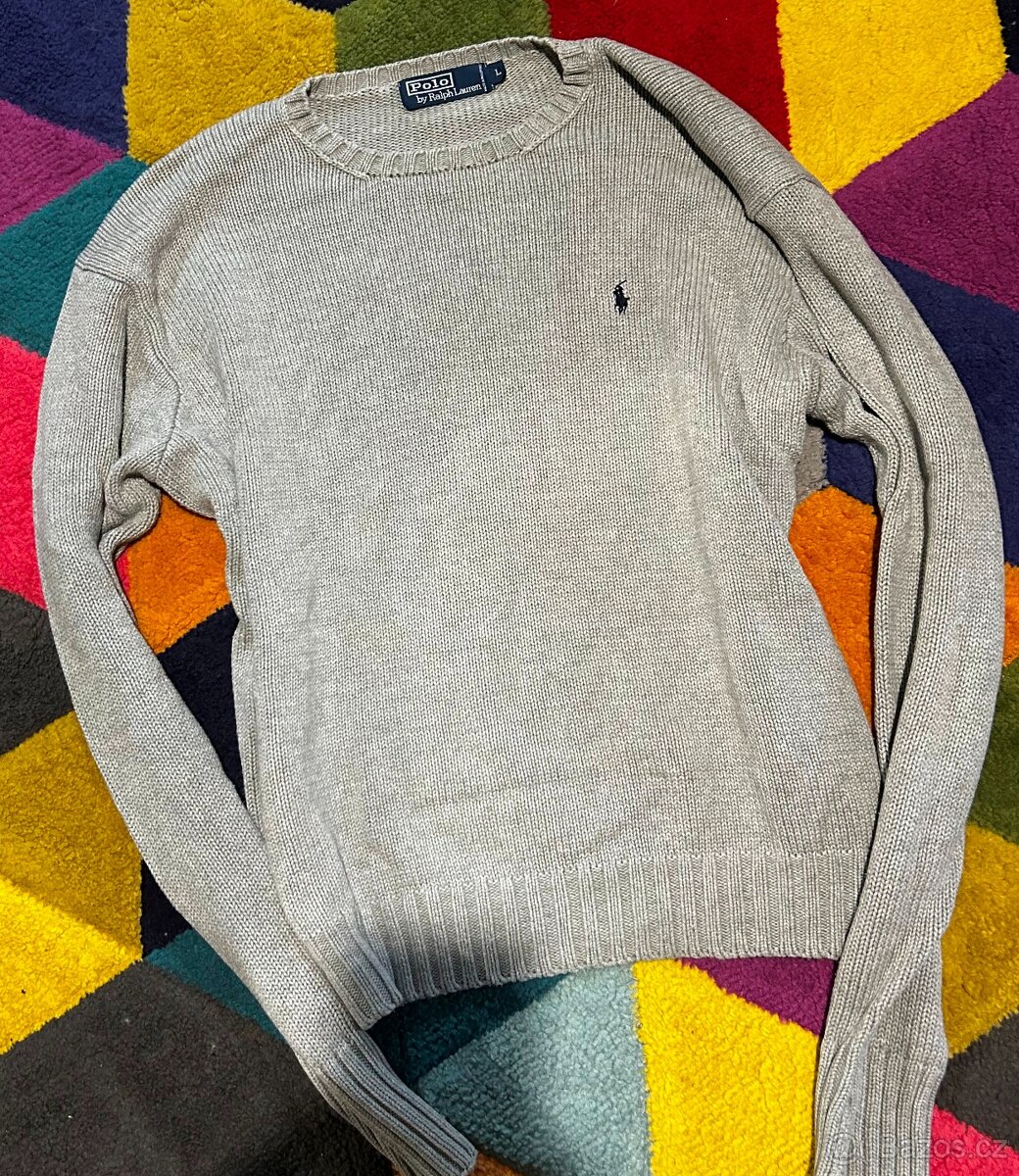 RALPH LAUREN GREY PÁNSKÝ SILNÝ ELEGANTNÍ BAVLNĚNÝ SVETR - 4