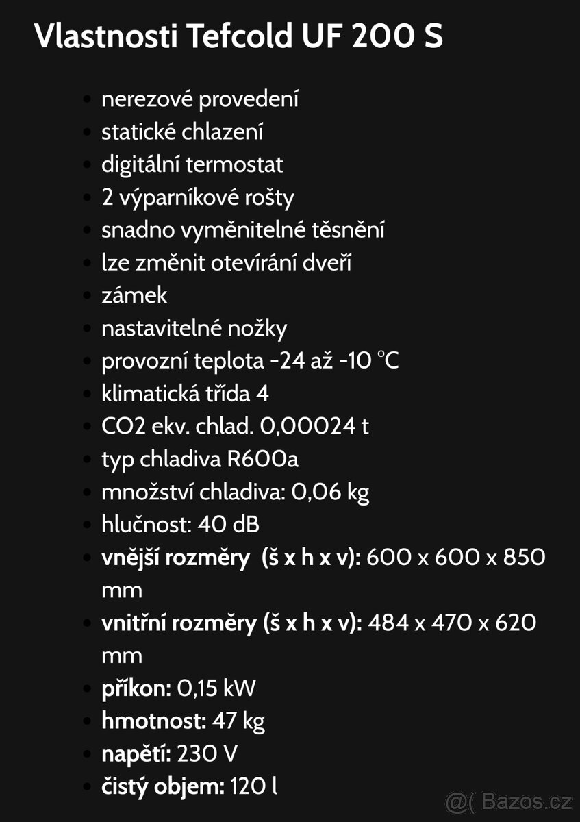 Mrazák Tefcold UF200S -120l nerez provedení - 4