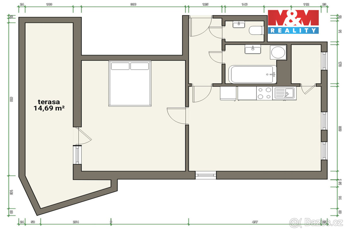 Prodej bytu 2+kk, 49 m², Mladá Boleslav, terasa 15 m² - 4
