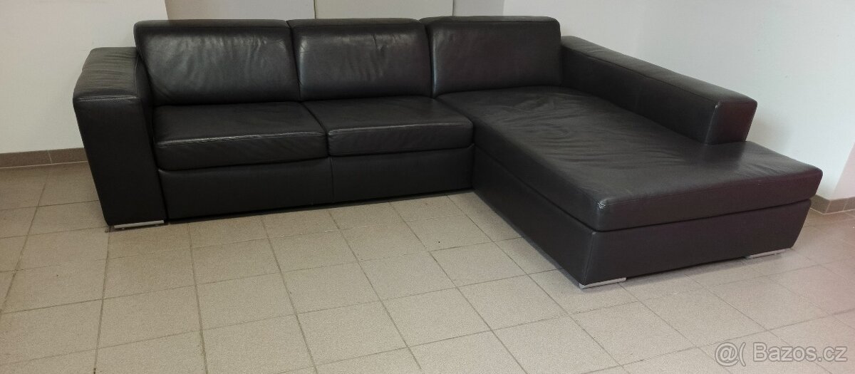 Kožená rohová sedací souprava - jak NOVÁ, TOP STAV - 4