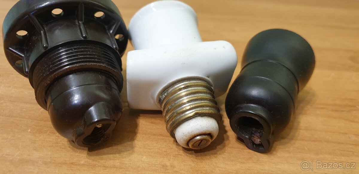 Porcelánová objímka, bakelitové objímky, retro E27zlodějka - 4