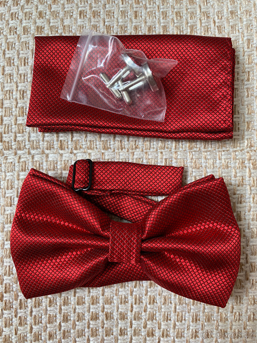 Pánský set motýlek+kapesníček, červený odstín - 4