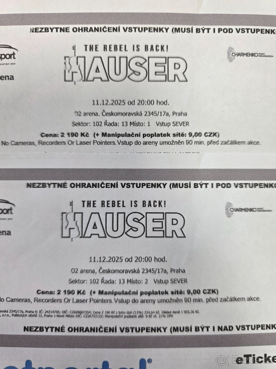 2 lístky na koncert Hauser 11.12 v O2 Aréně - 4