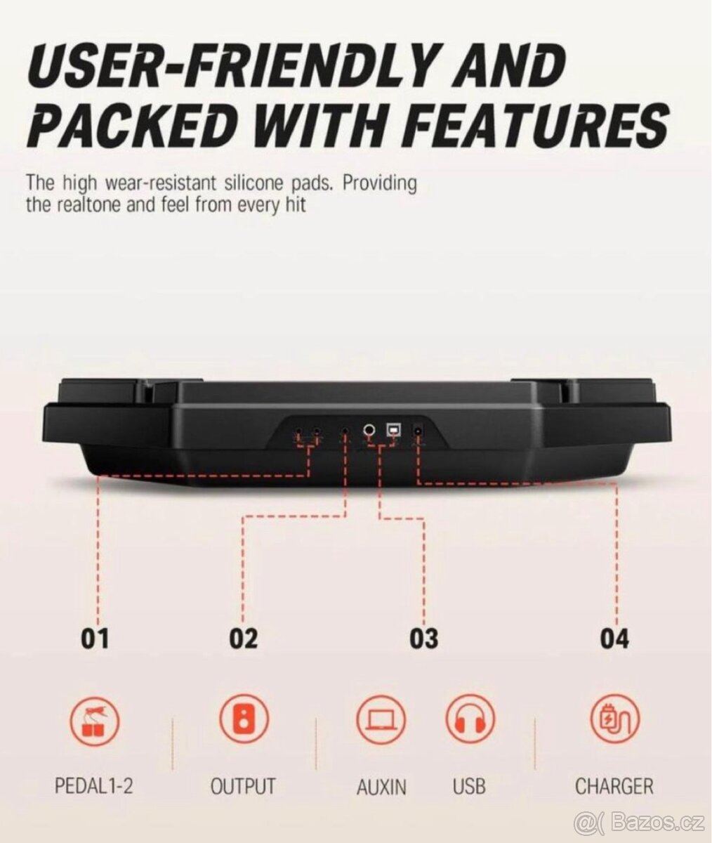 Přenosná sada elektronických bicích Donner DED-50T - 4