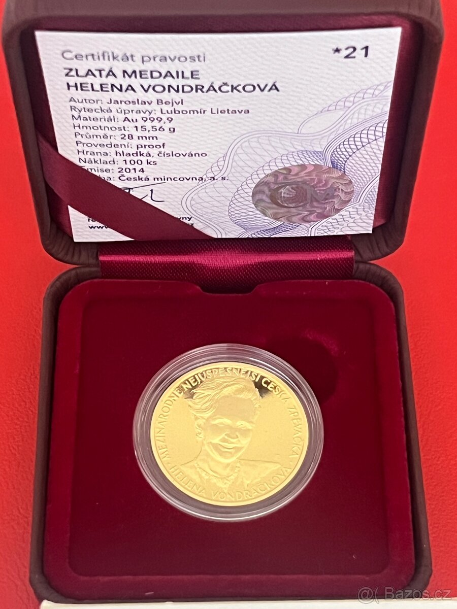 Zlato / zlatá mince,medaile číslovaná Helena Vondráčková - 4