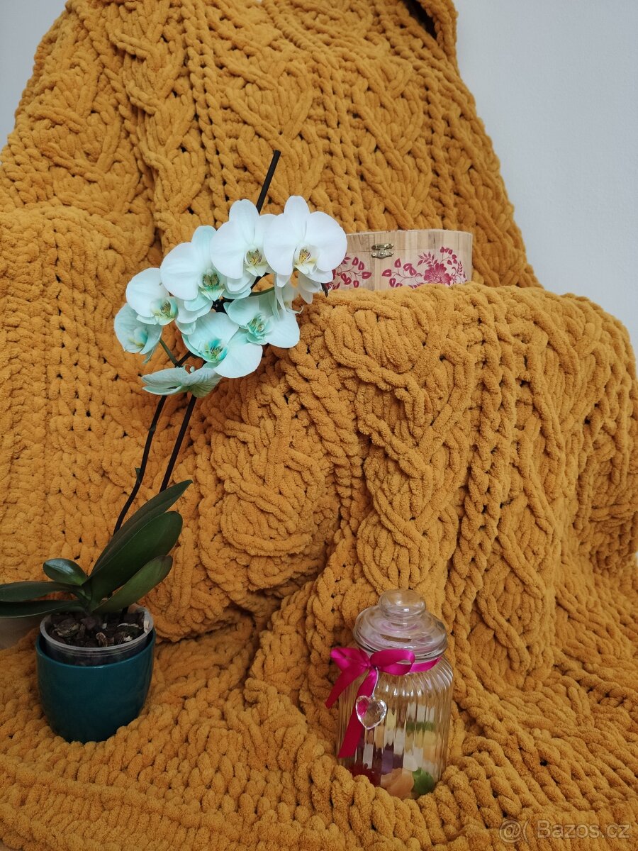 Pletená deka pro dospělé horčicová - 4