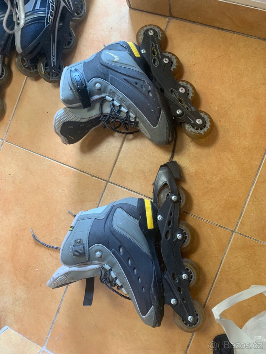 Prodám 3 ks kolečkových bruslí a chráničů - levně - 4