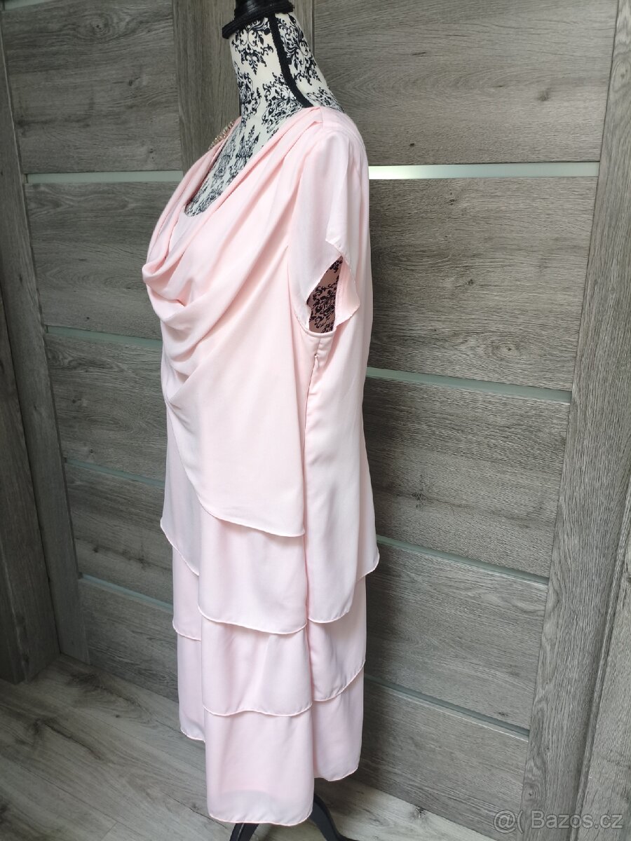 Růžové šifonové šaty vel. 48 - 4